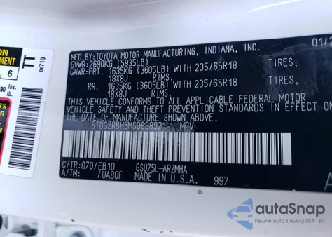 2021 Toyota Highlander Xle z USA, uszkodzony, nr VIN 5TDGZRBH5MS083892